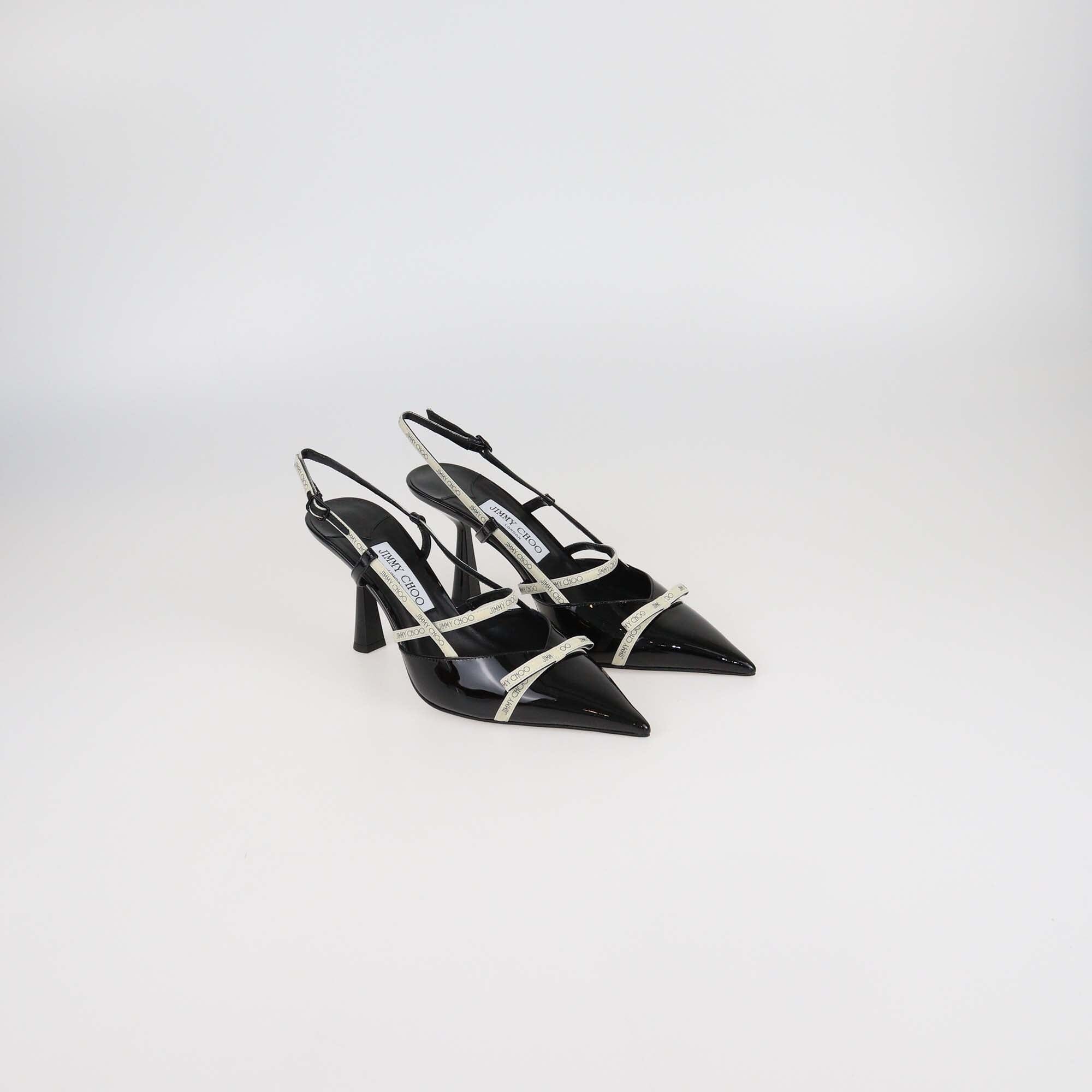 Jimmy Choo Black Patent Leather Pointed Danica Slingback Pumps Womens Jimmy Choo 