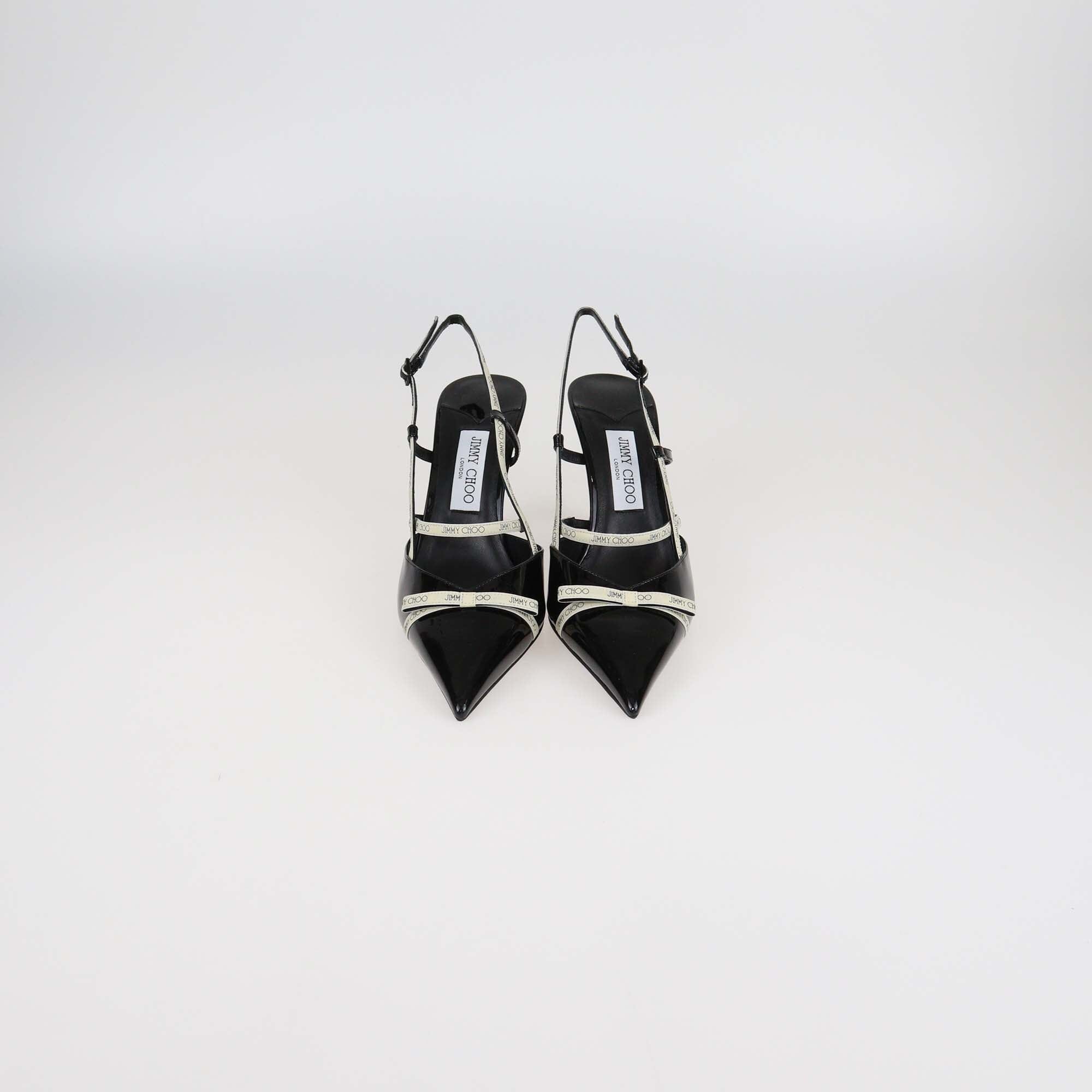 Jimmy Choo Black Patent Leather Pointed Danica Slingback Pumps Womens Jimmy Choo 
