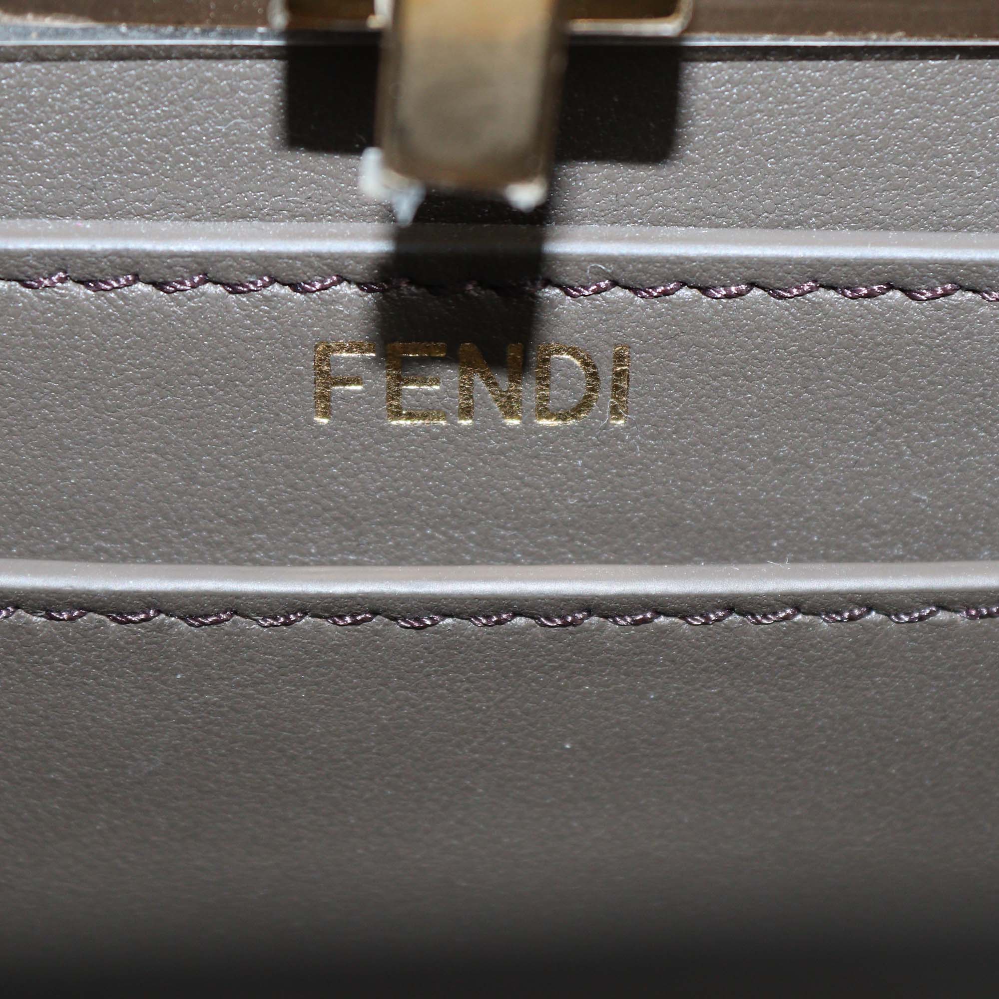 Fendi Dark Brown Leather Embroidered Petite Peekaboo I see U Top Handle Bag