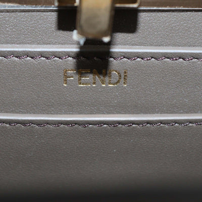 Fendi Dark Brown Leather Embroidered Petite Peekaboo I see U Top Handle Bag