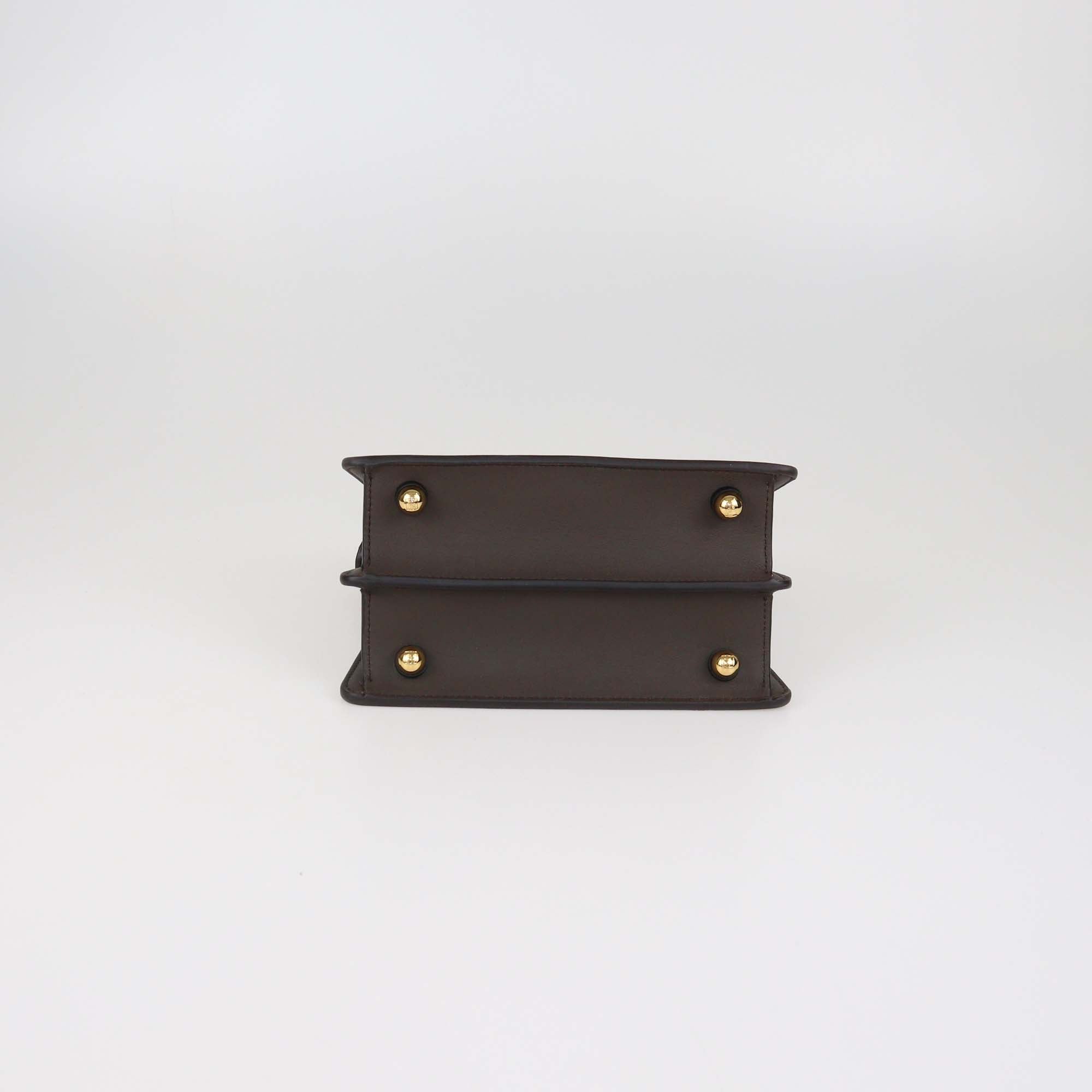 Fendi Dark Brown Leather Embroidered Petite Peekaboo I see U Top Handle Bag