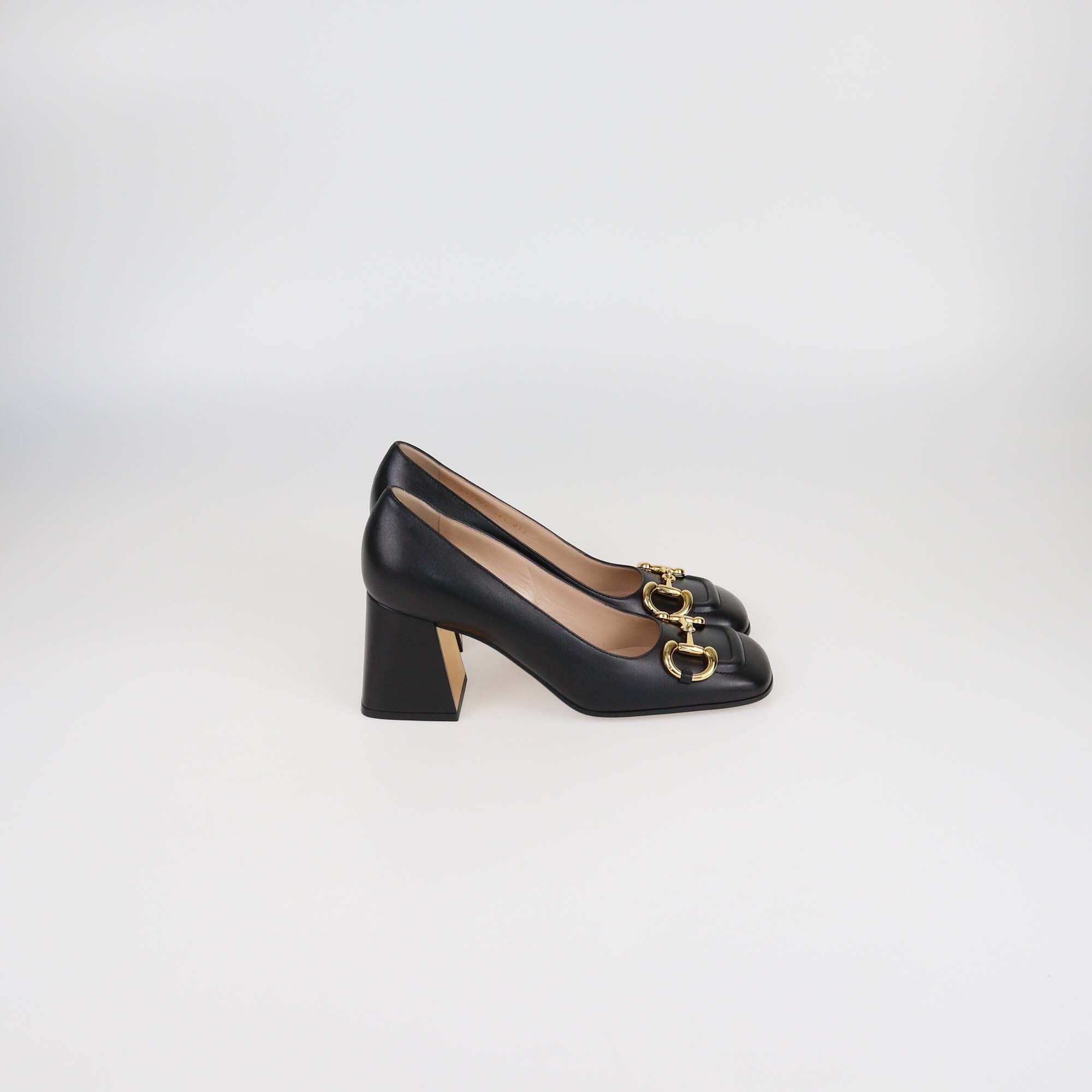 Gucci Black Leather Horsebit Pumps Womens Gucci 
