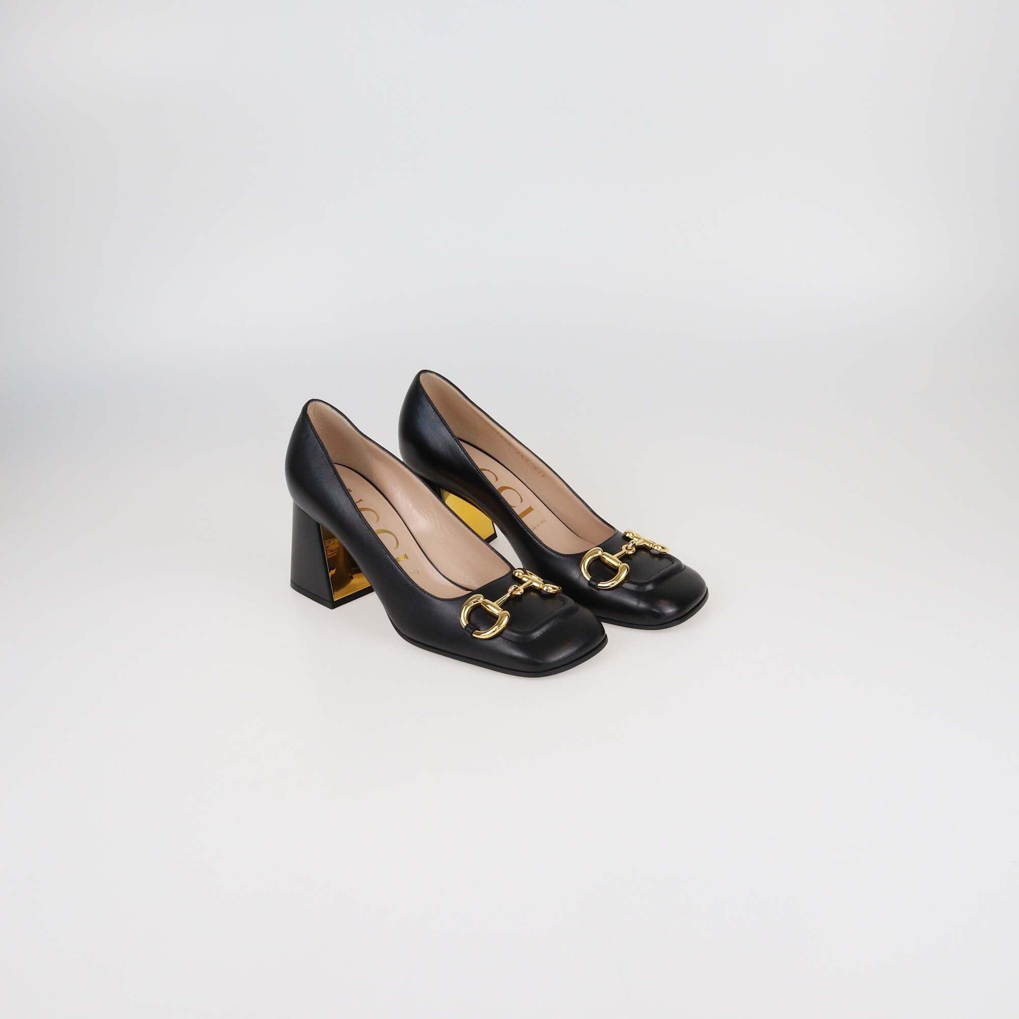 Gucci Black Leather Horsebit Pumps Womens Gucci 