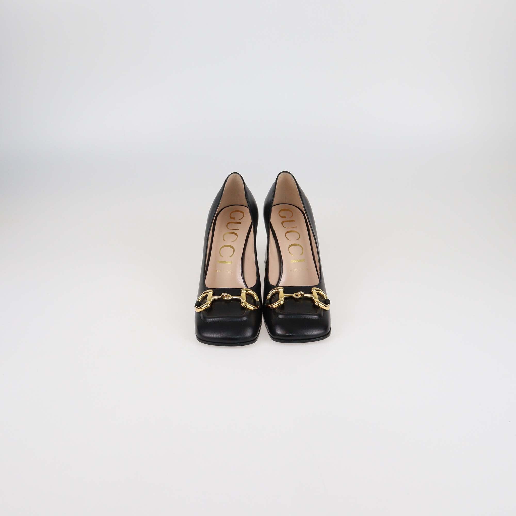 Gucci Black Leather Horsebit Pumps Womens Gucci 