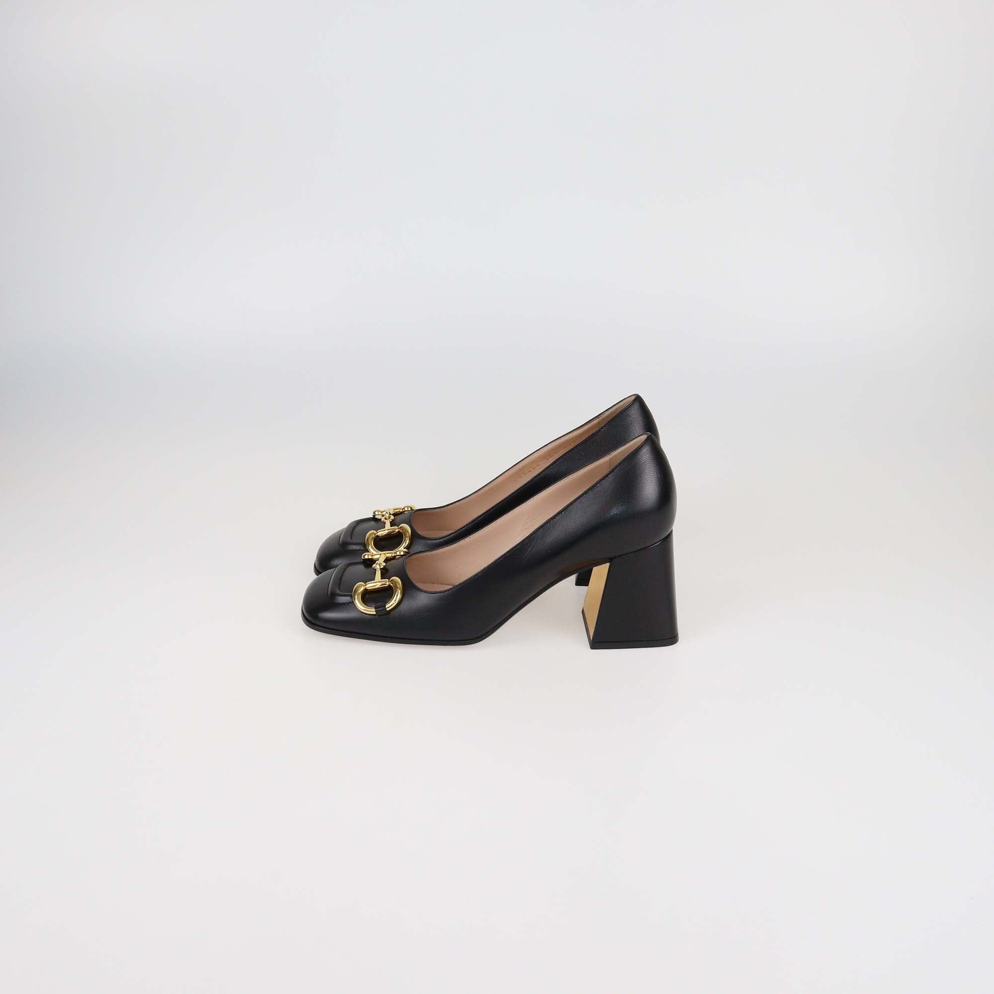 Gucci Black Leather Horsebit Pumps Womens Gucci 