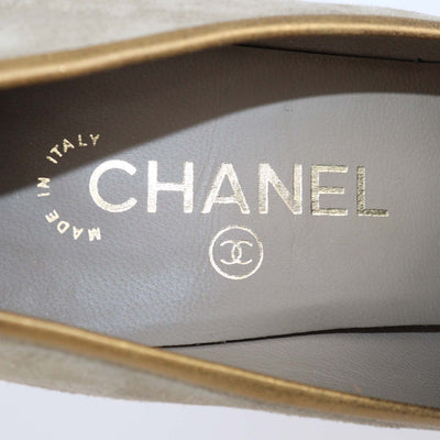 Chanel Beige,Gold Suede and Leather Platform Cap Toe Pumps