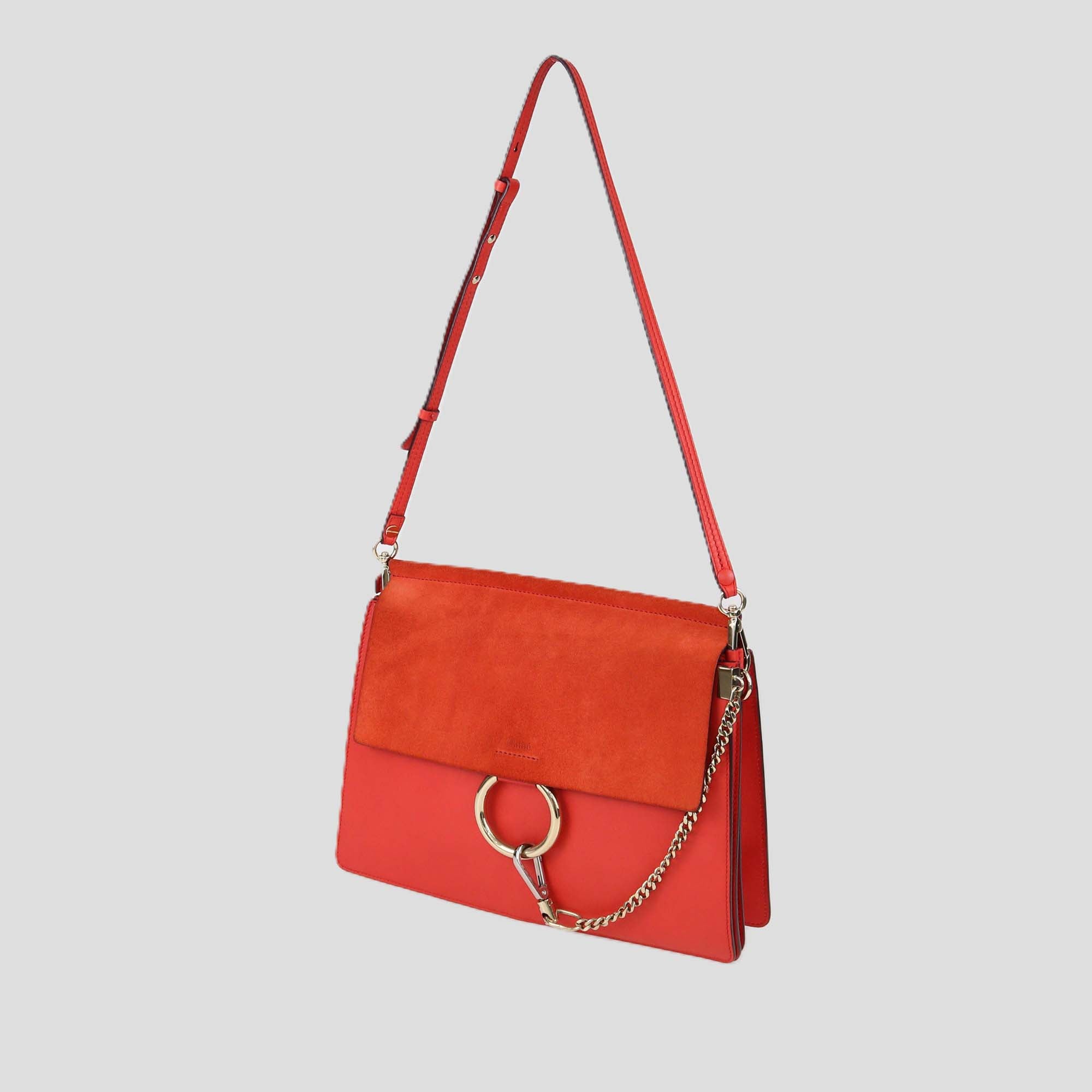 Chloe Red Leather & Suede Medium Faye Shoulder Bag