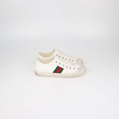 Gucci White Canvas Web Julio Low Top Sneakers