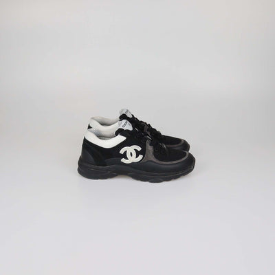 Chanel Black/White Mesh and Leather CC Low Top Sneakers