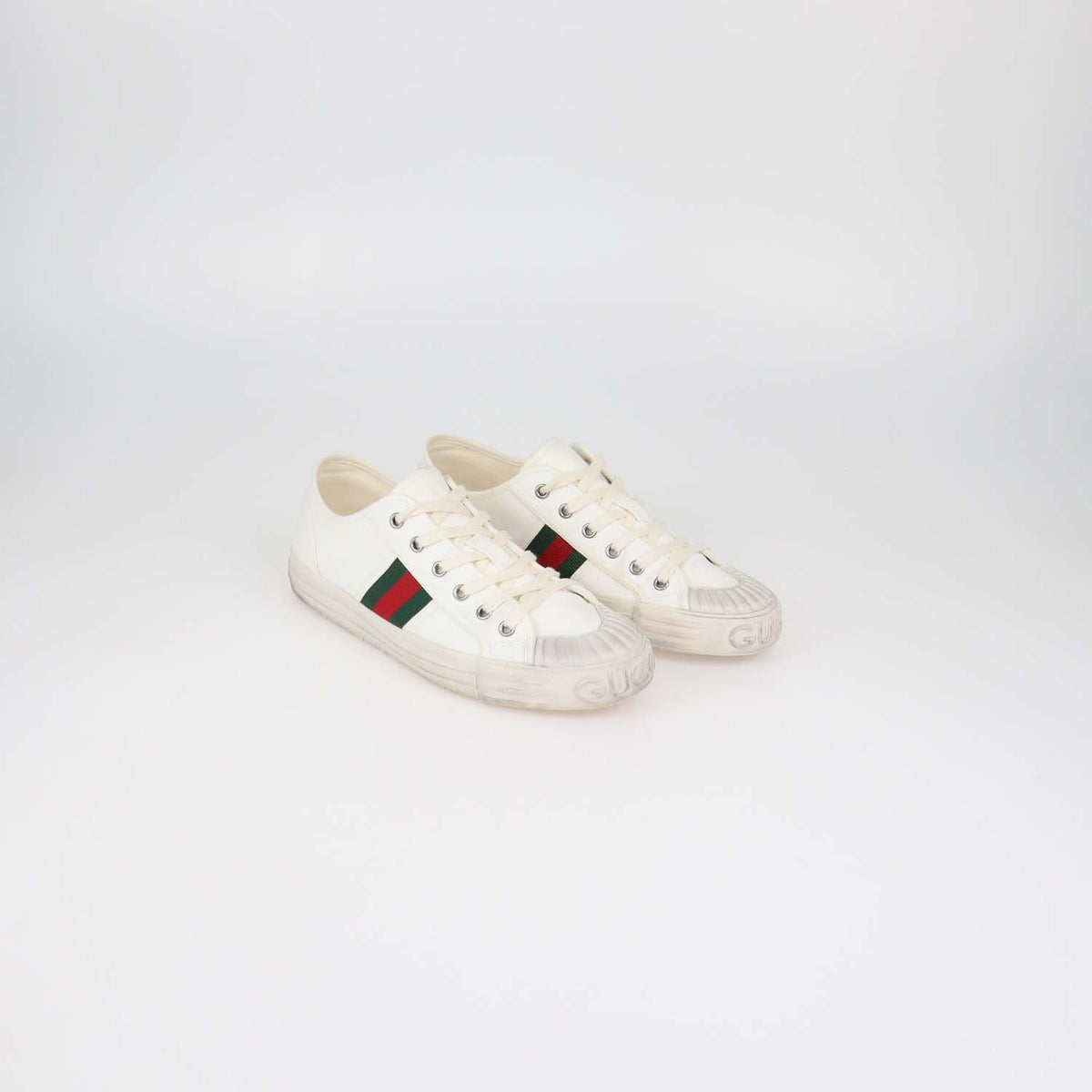 Gucci White Canvas Web Julio Low Top Sneakers