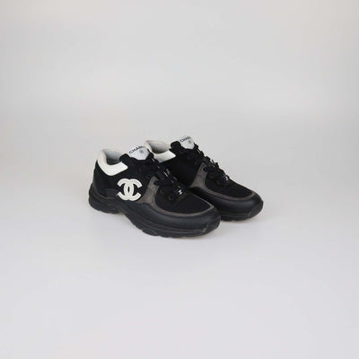 Chanel Black/White Mesh and Leather CC Low Top Sneakers