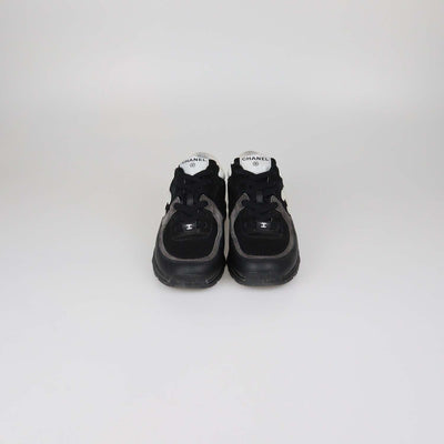 Chanel Black/White Mesh and Leather CC Low Top Sneakers