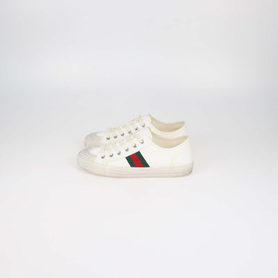 Gucci White Canvas Web Julio Low Top Sneakers