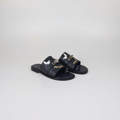 Hermes Multicolor Marine Epsom Leather Joke Flat Sandals