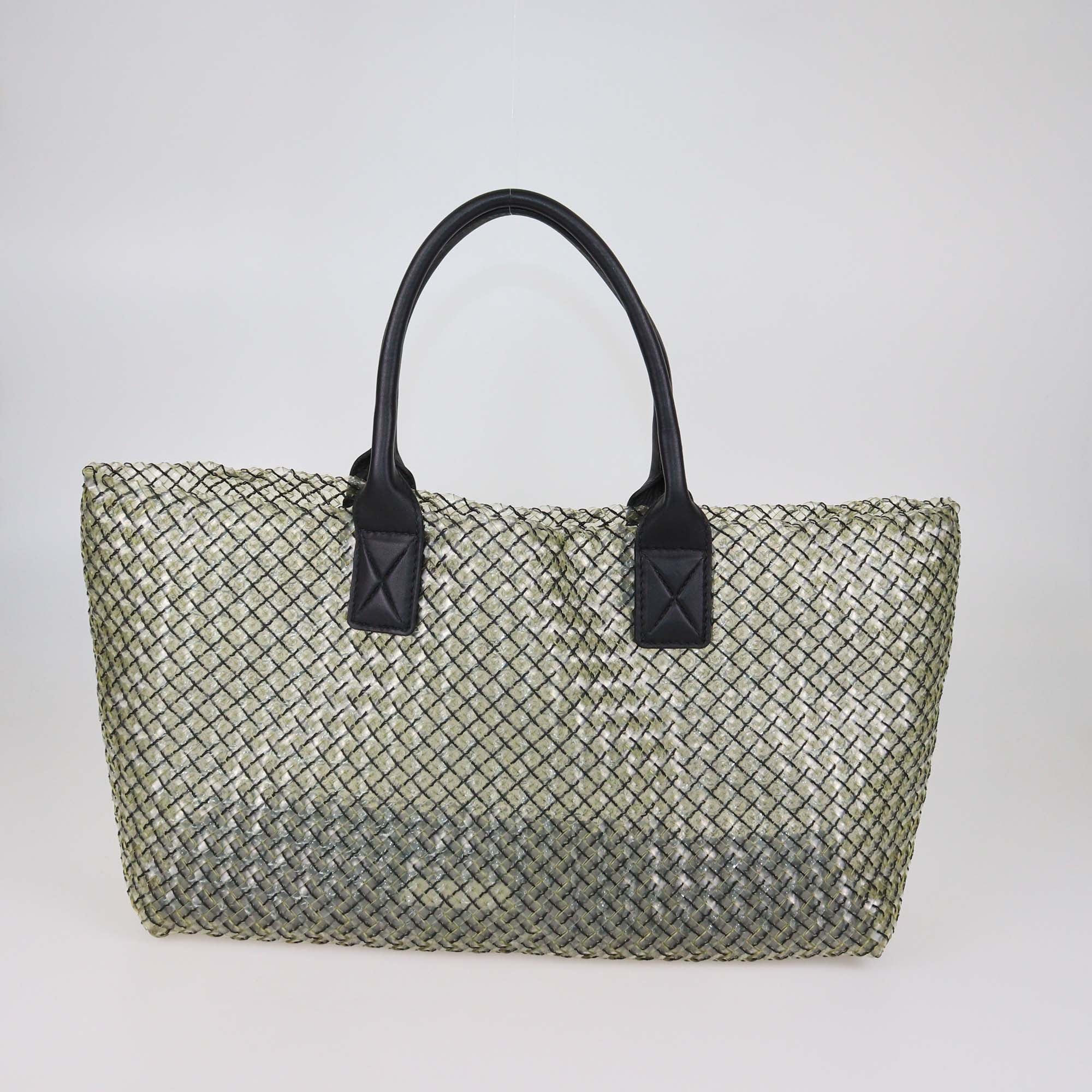 Bottega Veneta Black/Clear Woven PVC and Leather Large Limited Edition 241/500 Cabat Tote