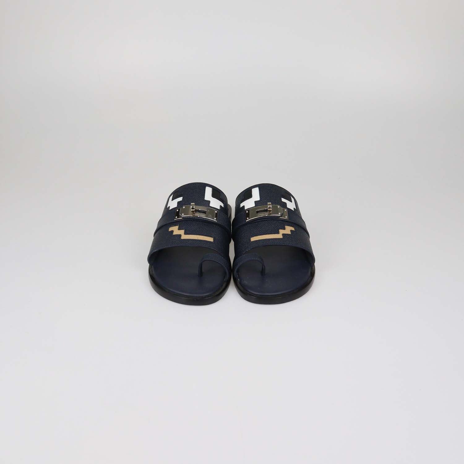 Hermes Multicolor Marine Epsom Leather Joke Flat Sandals