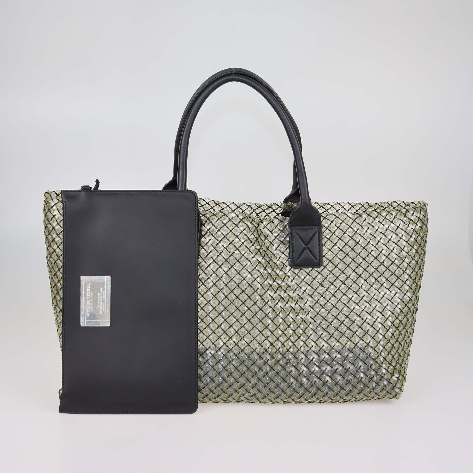 Bottega Veneta Black/Clear Woven PVC and Leather Large Limited Edition 241/500 Cabat Tote
