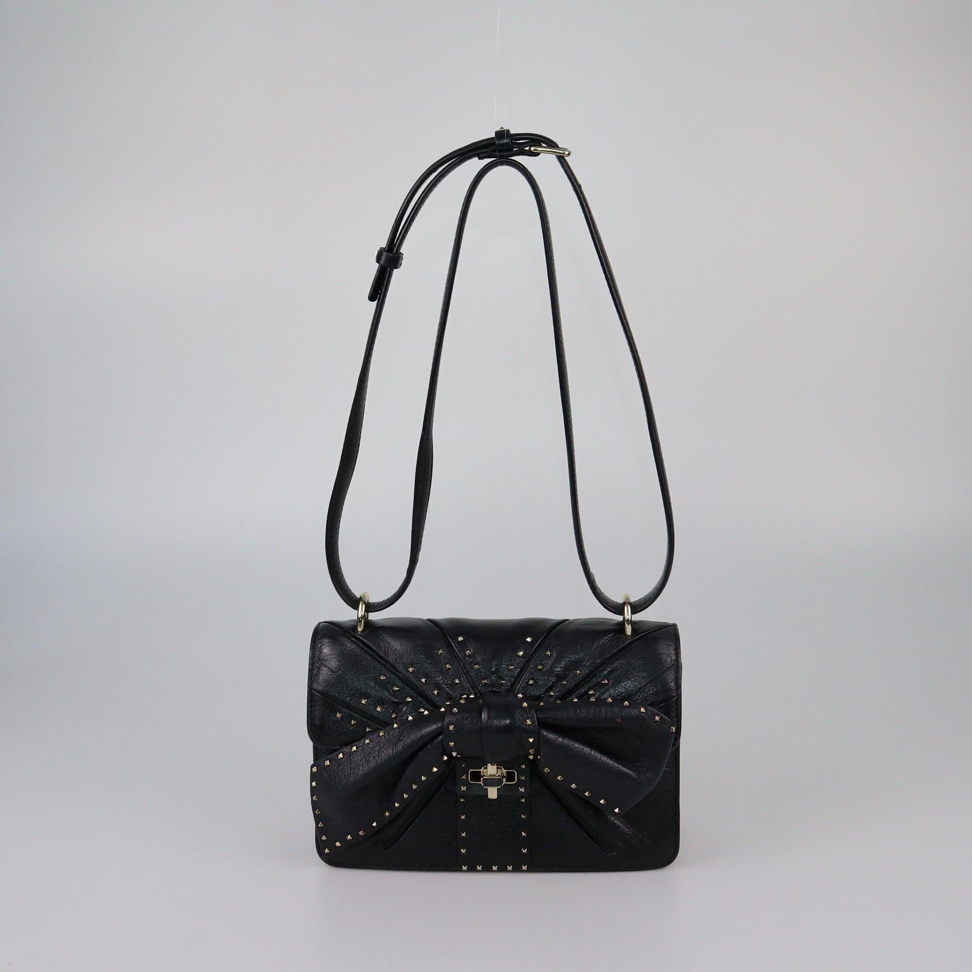 Valentino Black Rockstud Ruffled Bow Shoulder Bag Womens Valentino 