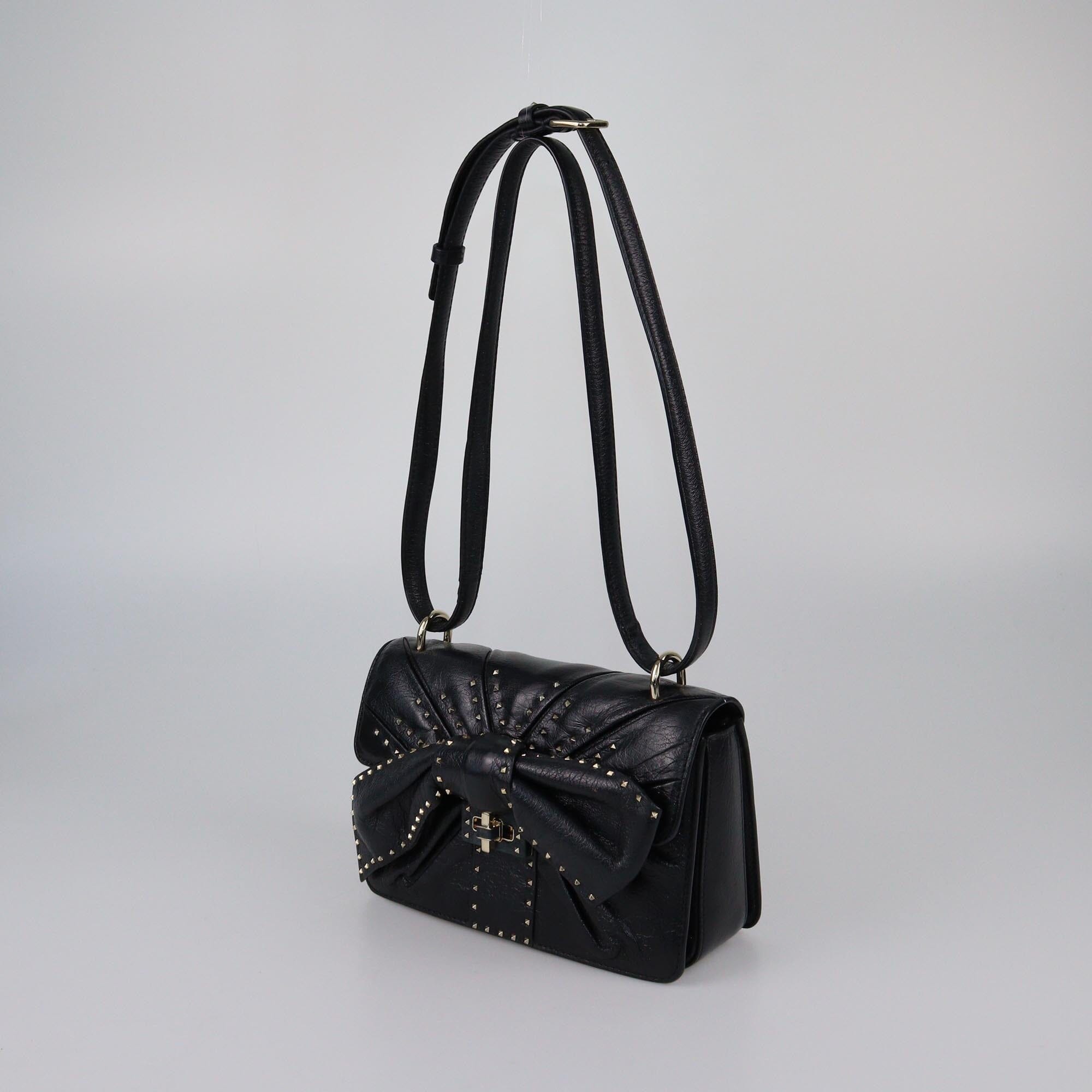 Valentino Black Rockstud Ruffled Bow Shoulder Bag Womens Valentino 