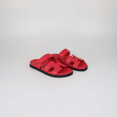 Hermes Rose Grenade Epsom Leather Chypre Sandals