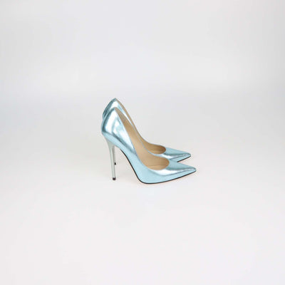Jimmy Choo Metallic Blue Textured Leather Pointed Toe Pumps
