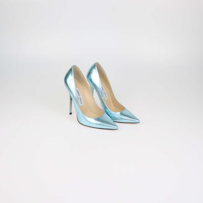 Jimmy Choo Metallic Blue Textured Leather Pointed Toe Pumps