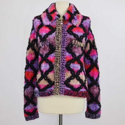Chanel Multicolor Blend Viscose Boa Blouson Zip Jacket