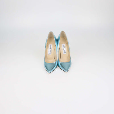 Jimmy Choo Metallic Blue Textured Leather Pointed Toe Pumps