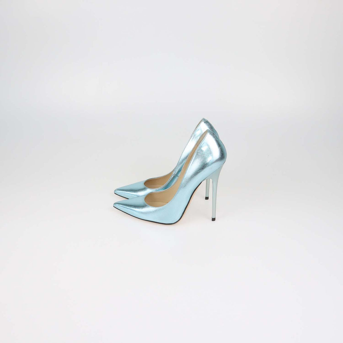 Jimmy Choo Metallic Blue Textured Leather Pointed Toe Pumps