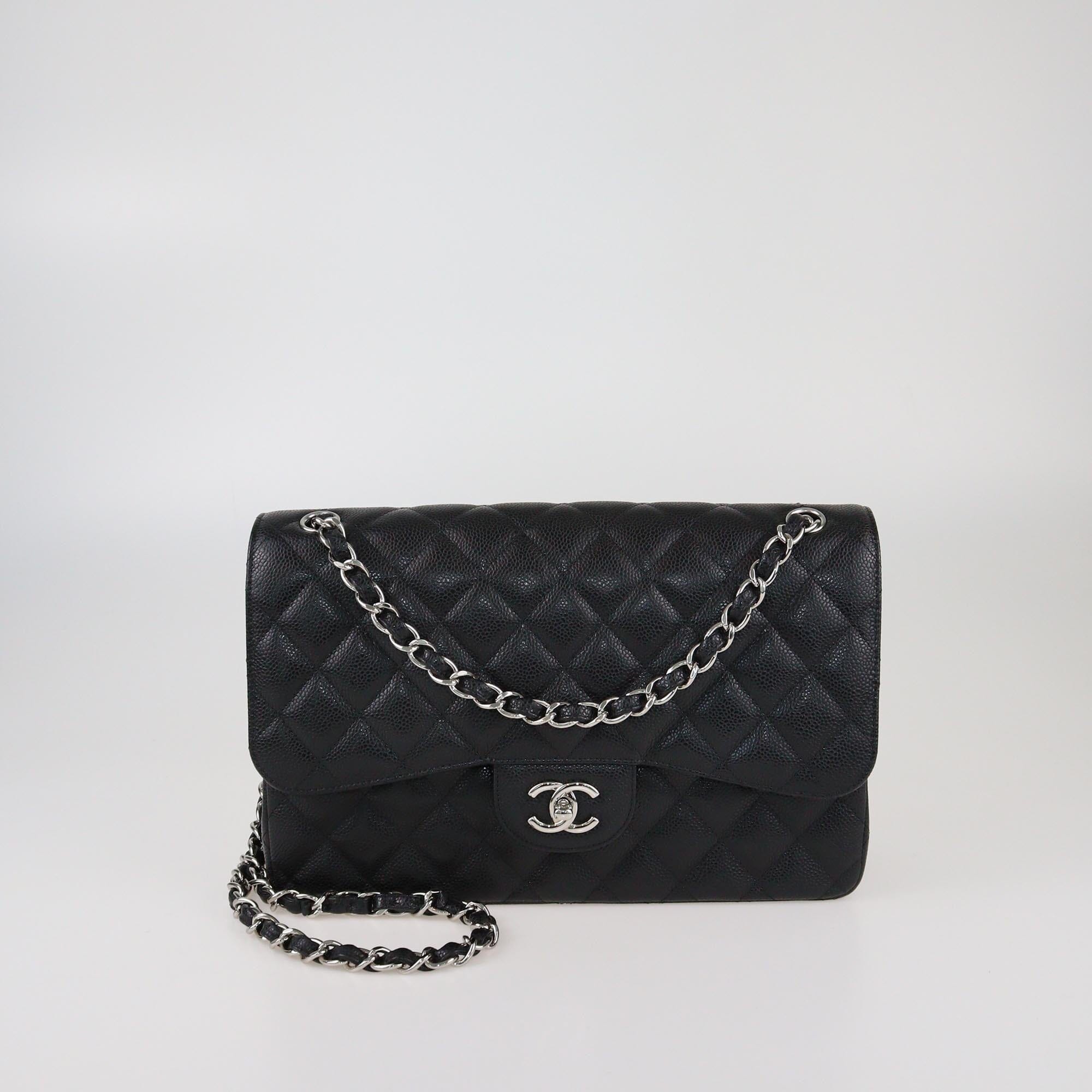 Chanel Black Caviar Jumbo Classic Double Flap Bag Womens Chanel 