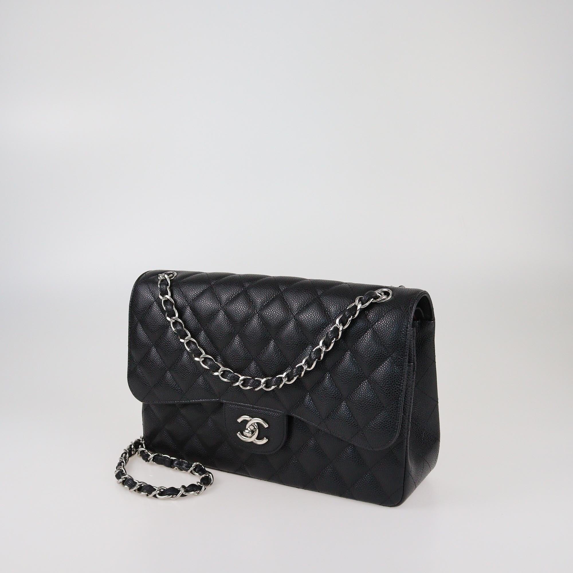 Chanel Black Caviar Jumbo Classic Double Flap Bag Womens Chanel 