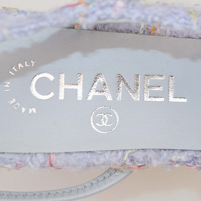 Chanel Light Blue Tweed and Leather Cap Toe Slingback Pumps