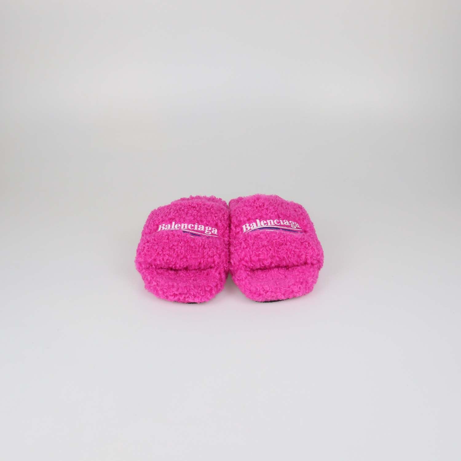Balenciaga Fuchsia Faux Shearling Furry Flat Slides
