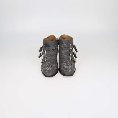 Chloe Grey Leather Studded Suzanna Ankle Boots