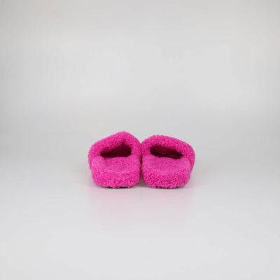 Balenciaga Fuchsia Faux Shearling Furry Flat Slides