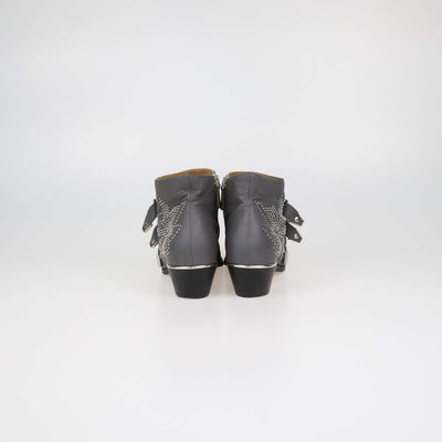 Chloe Grey Leather Studded Suzanna Ankle Boots