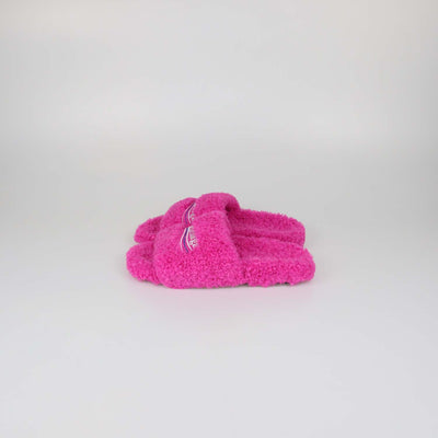 Balenciaga Fuchsia Faux Shearling Furry Flat Slides