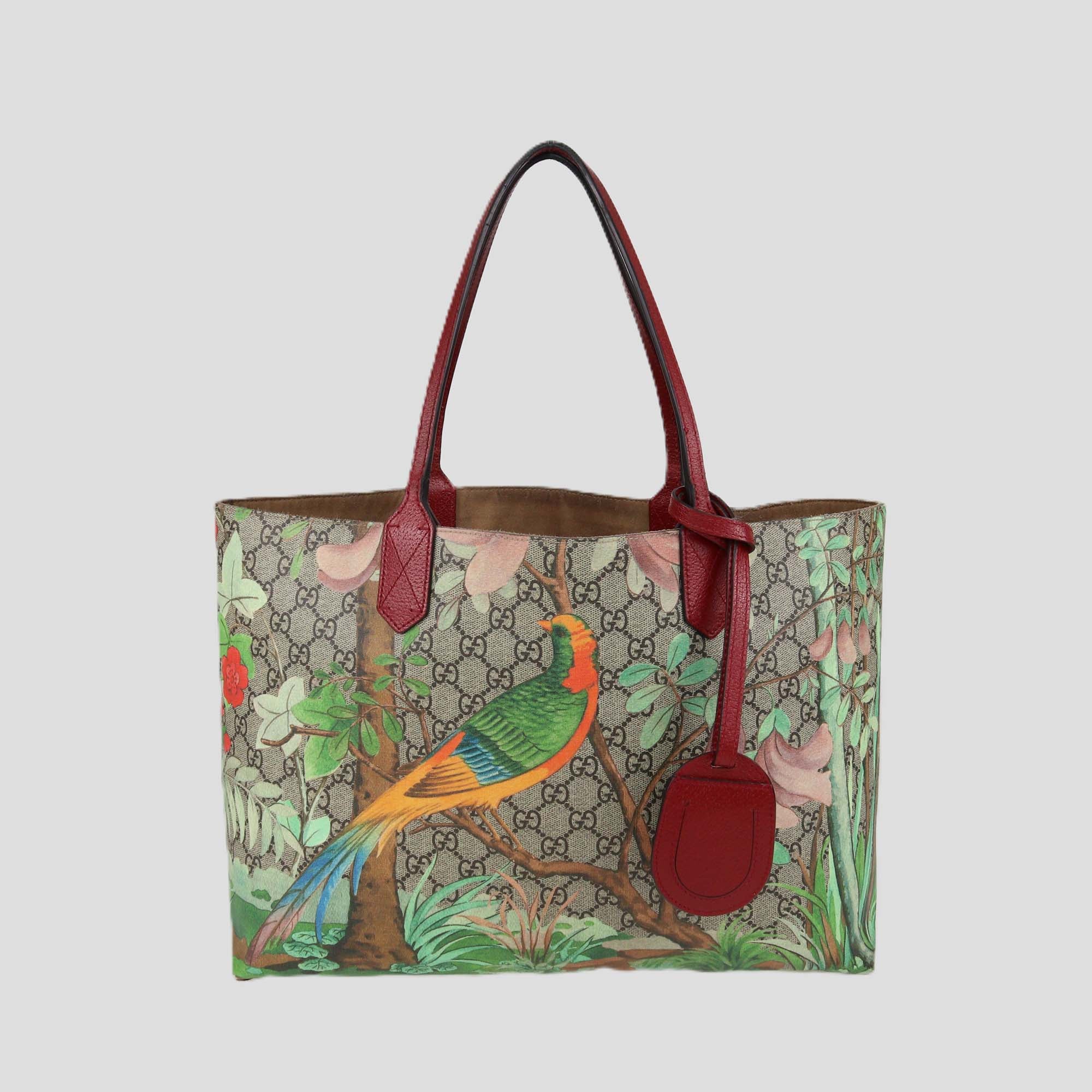 Gucci Red/Multicolor GG Supreme Canvas Tian Shopper Tote