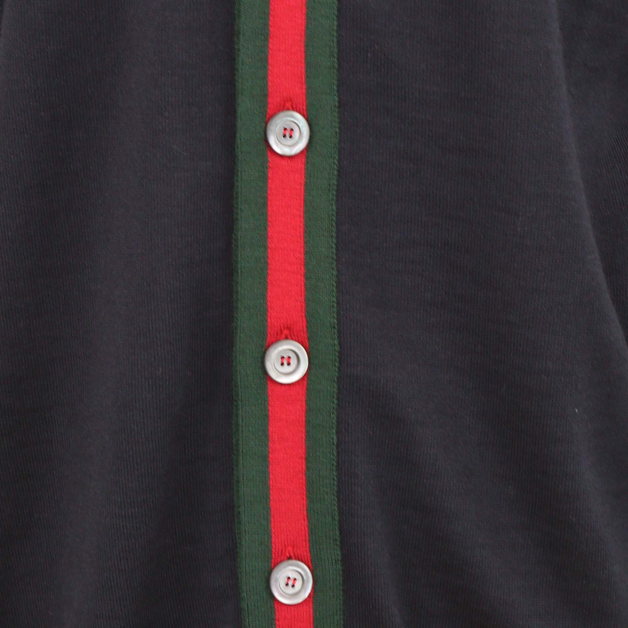 Gucci Navy Blue Wool Knitted Web Trim Cardigan
