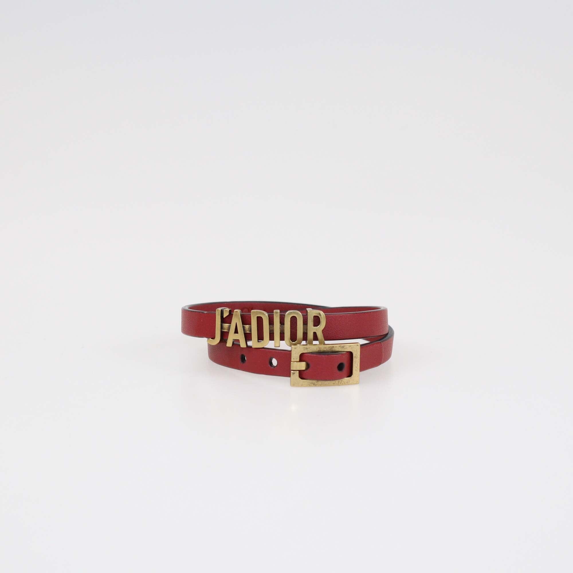 Christian Dior J'adior Red Leather Antique Gold Tone Double Tour Bracelet Womens Christian Dior 