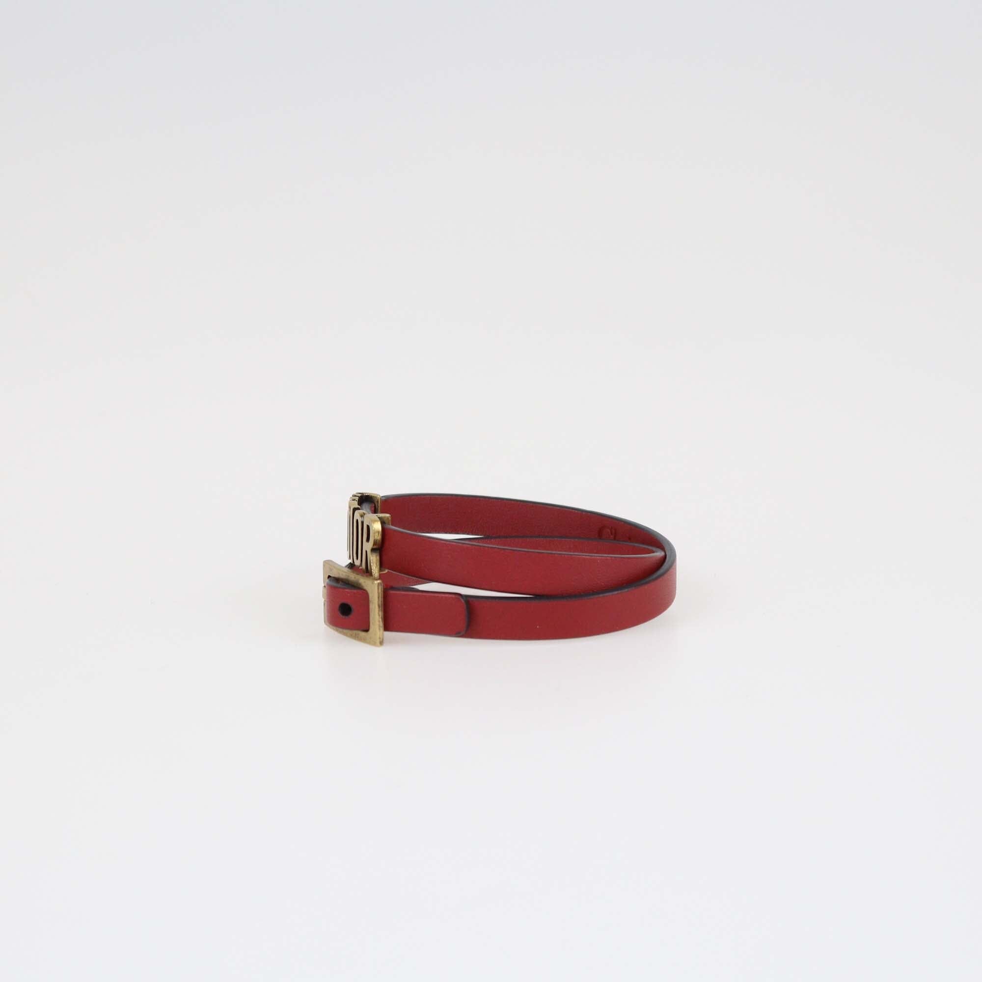 Christian Dior J'adior Red Leather Antique Gold Tone Double Tour Bracelet Womens Christian Dior 