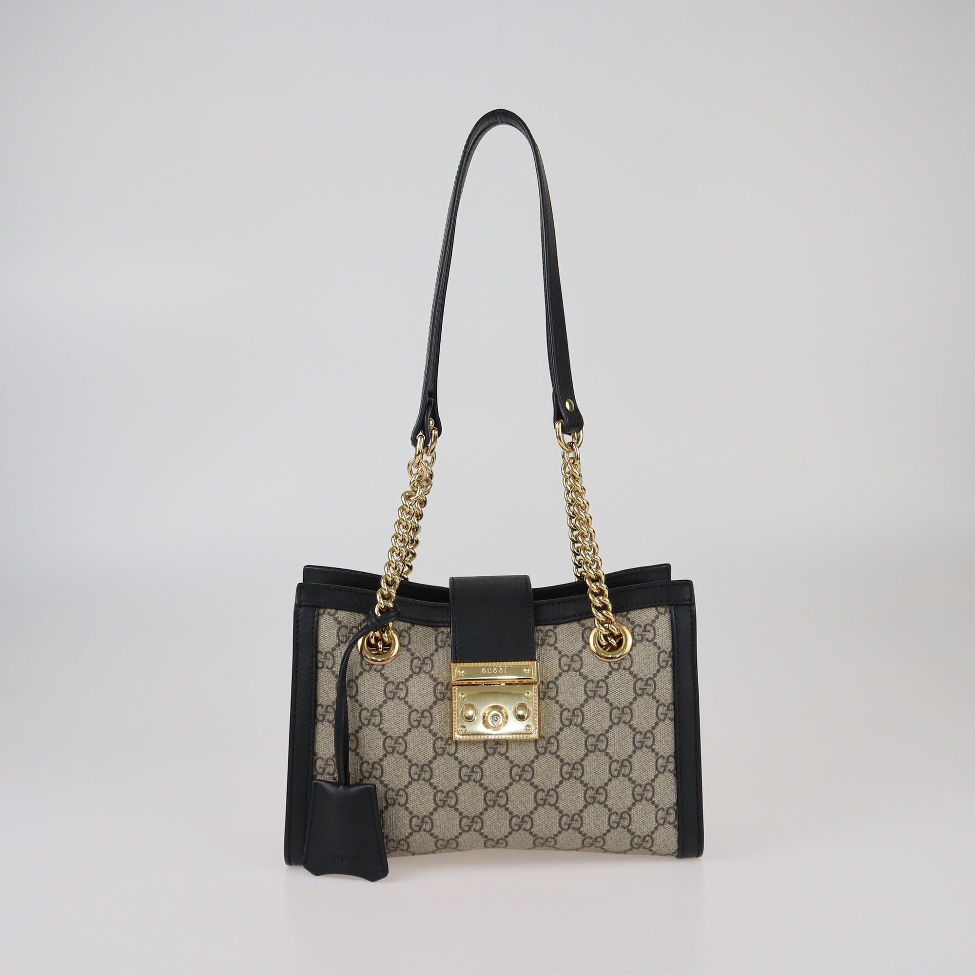 Gucci Black/Beige GG Supreme Small Padlock Shoulder Bag Womens Gucci 