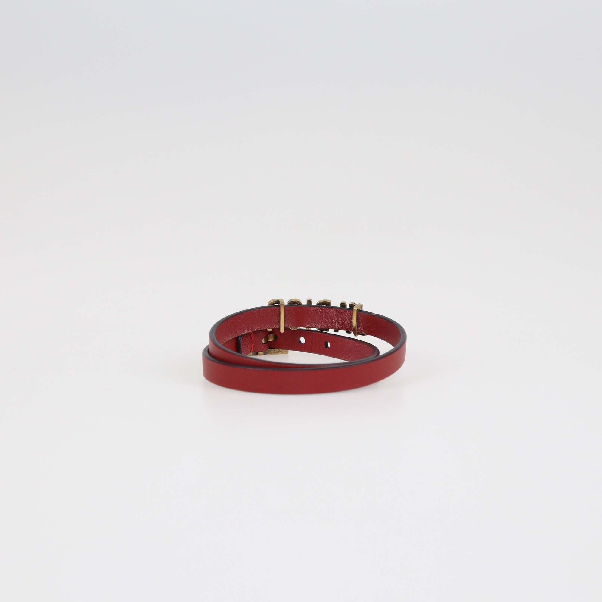 Christian Dior J'adior Red Leather Antique Gold Tone Double Tour Bracelet Womens Christian Dior 