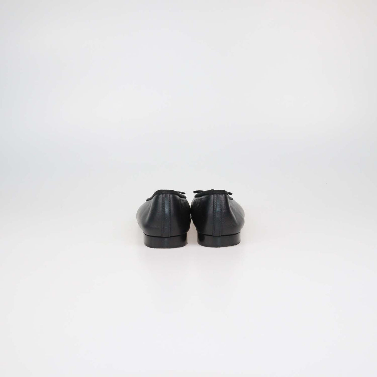 Chanel Black Leather and Patent Leather CC Cap Toe Flats