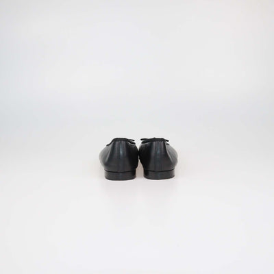 Chanel Black Leather and Patent Leather CC Cap Toe Flats