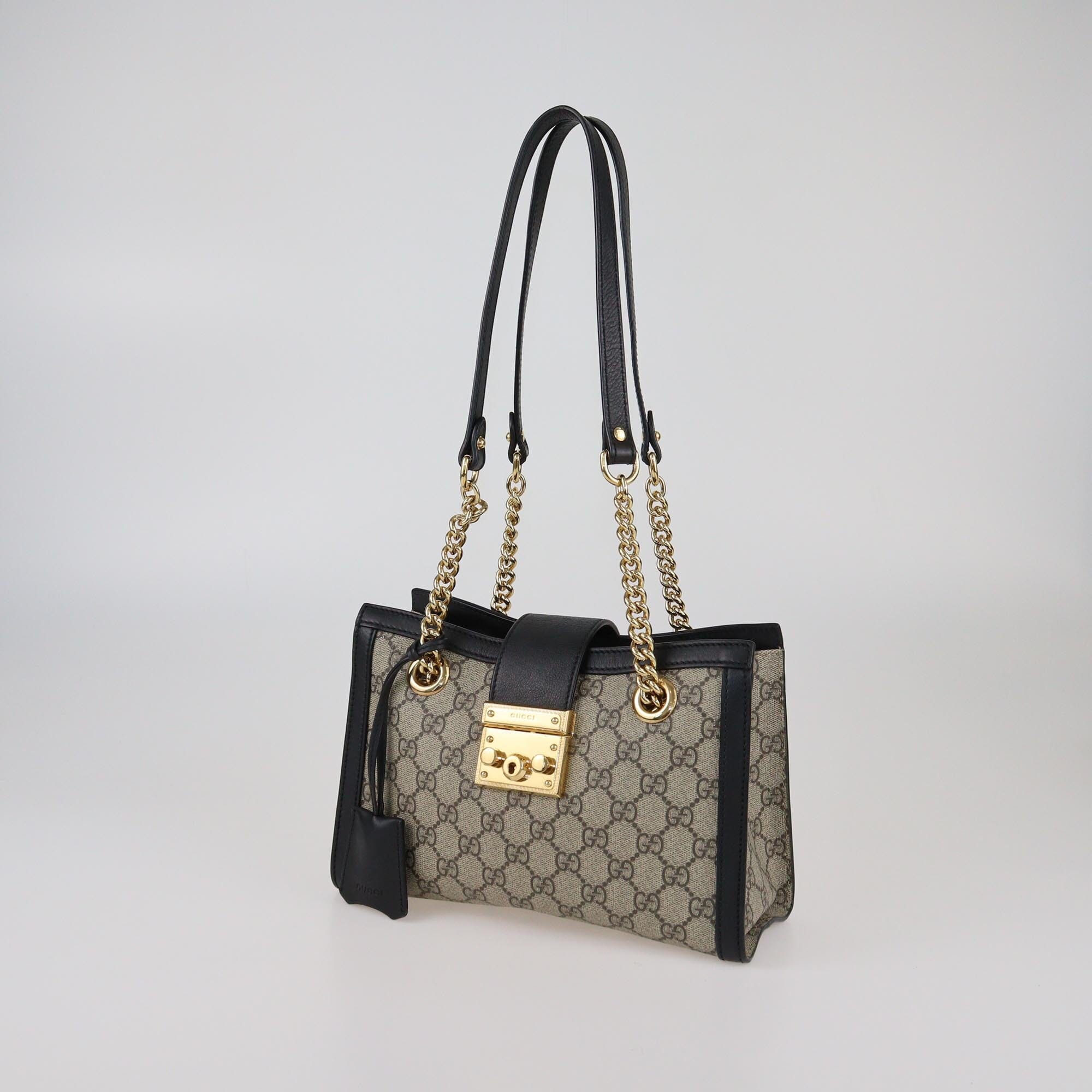 Gucci Black/Beige GG Supreme Small Padlock Shoulder Bag Womens Gucci 