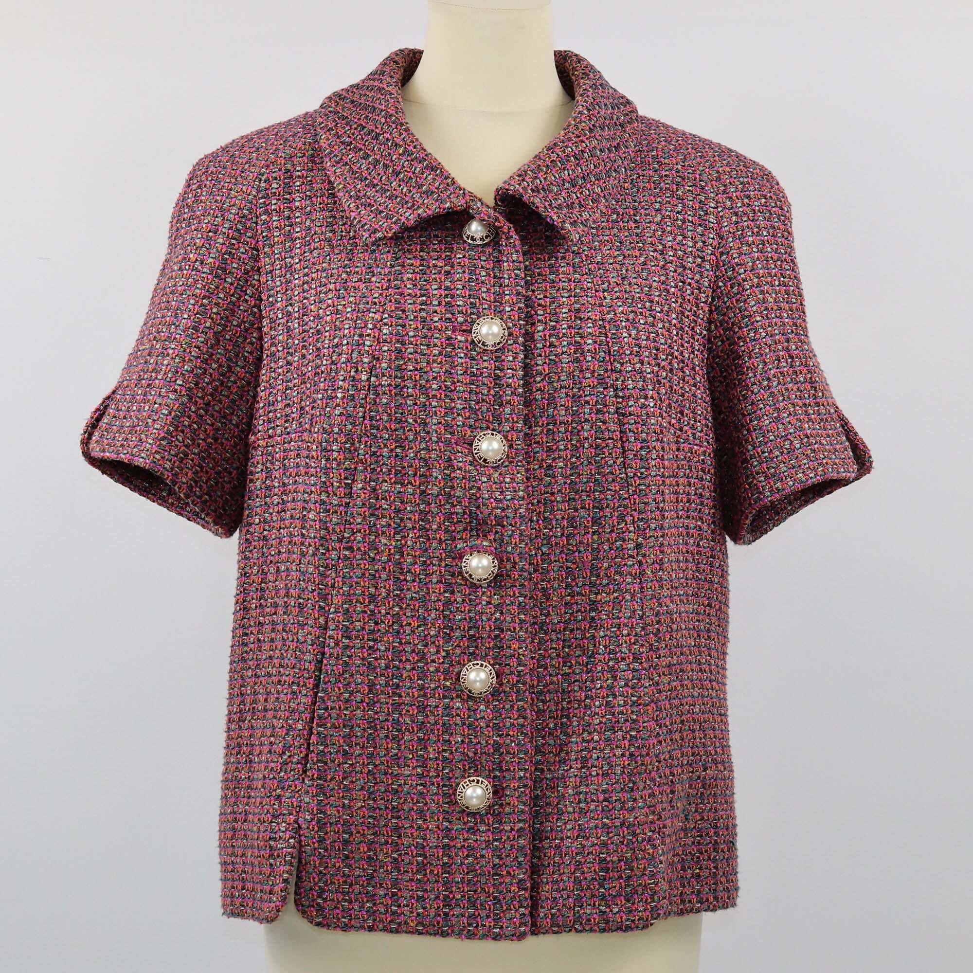 Chanel Multicolor Tweed Pearl Button Short Sleeve Jacket Womens Chanel 