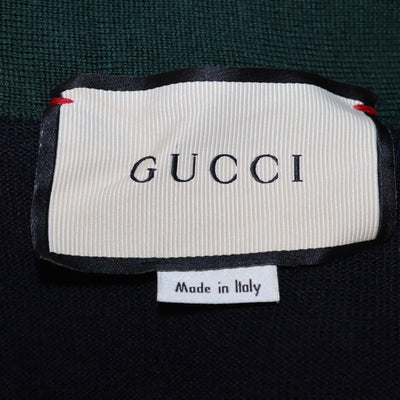 Gucci Navy Blue Wool Knitted Web Trim Cardigan