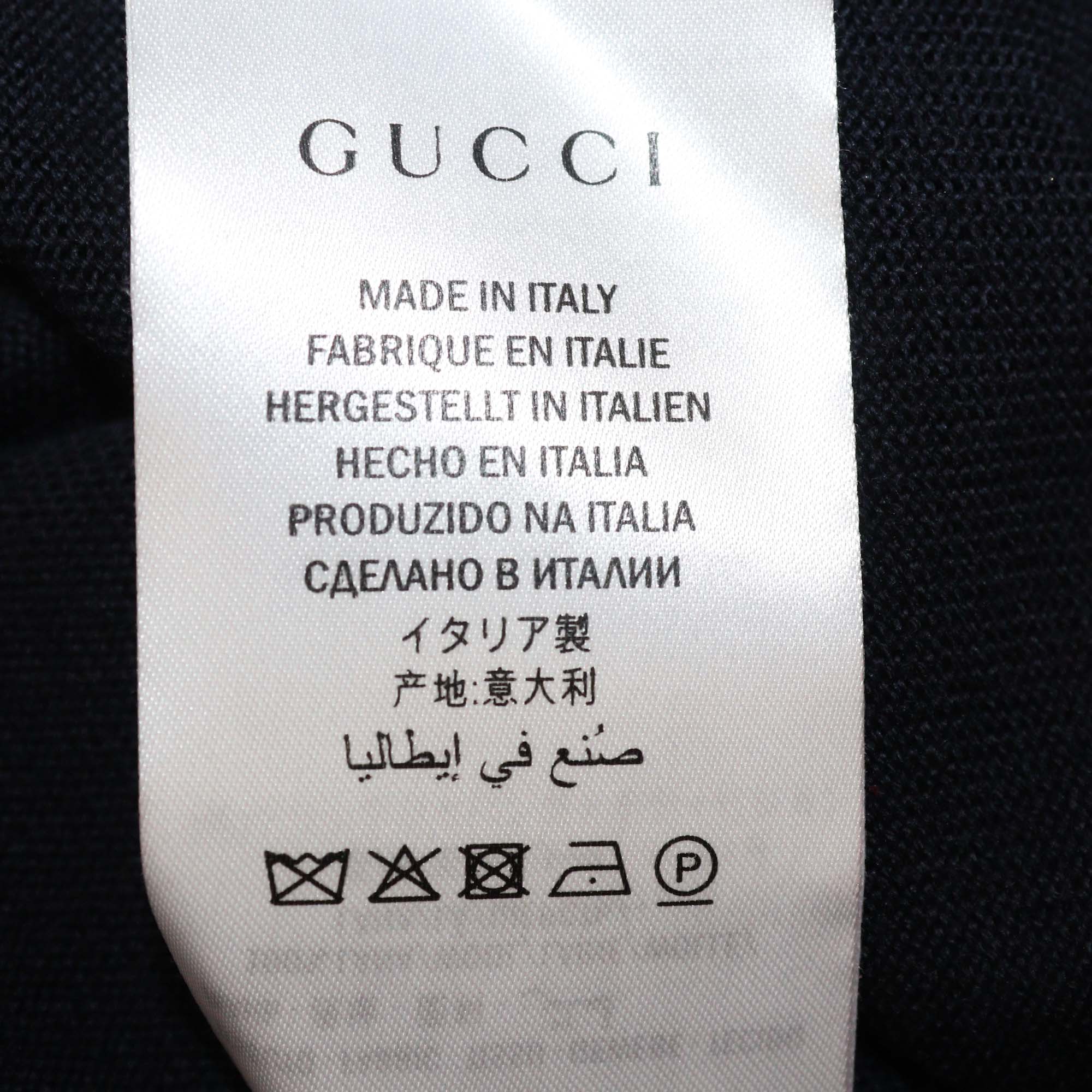 Gucci Navy Blue Wool Knitted Web Trim Cardigan