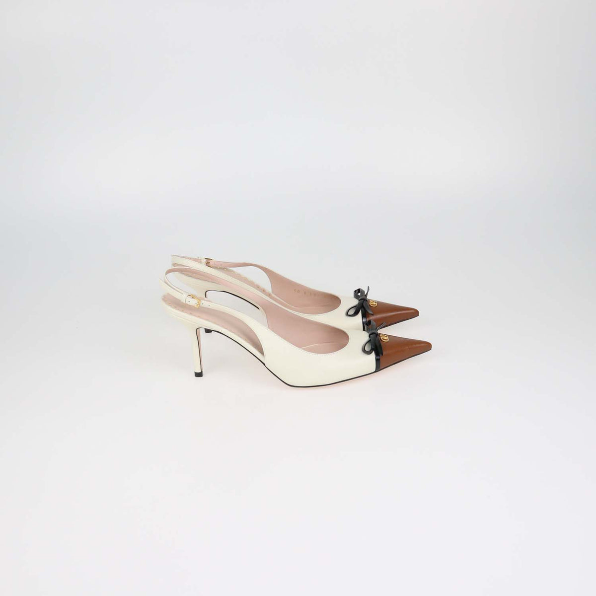 Valentino Ivory,Brown Leather Bepointy Slingback Pumps